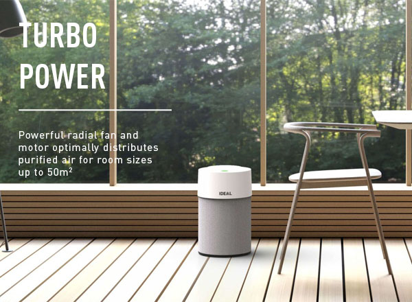 IDE_UK_AP40_1 Turbo Power. Powerful radial fan and motor optimally distributes purified air for room sizes up to 50m2